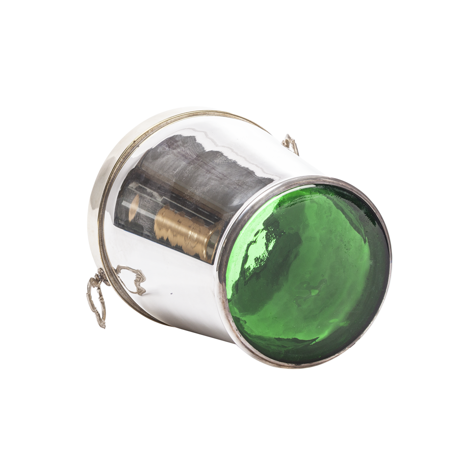 Sterling Silver and Green Glass Ice Bucket