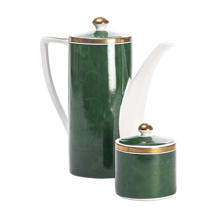 Faux Malachite Otagiri Sugar Bowl and Tea Pot