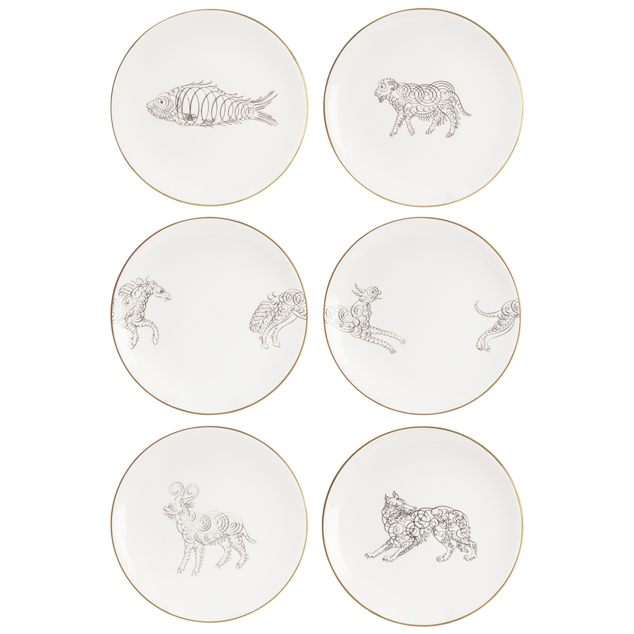 Calligraphy Animals Dinner Plates by Laboratorio Paravicini - Set of 6