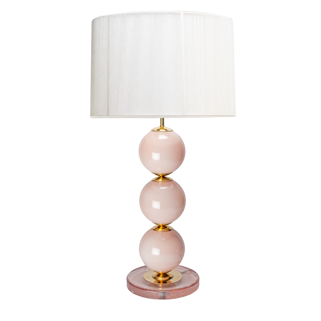 Pair Opaque Blush Pink Murano Ball Lamps
