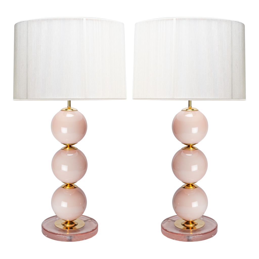 Pair Opaque Blush Pink Murano Ball Lamps