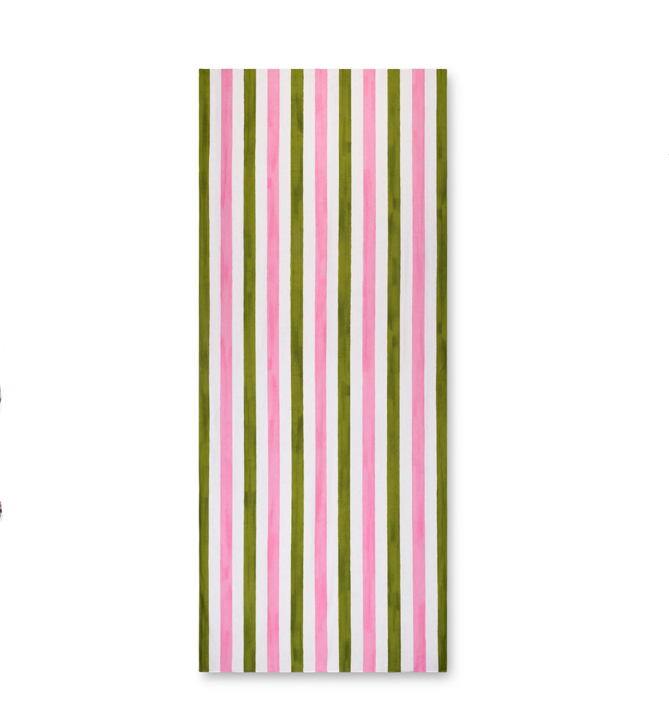 Stripe Linen in Rose Pink & Avocado Green Tablecloth by Summerill & Bishop