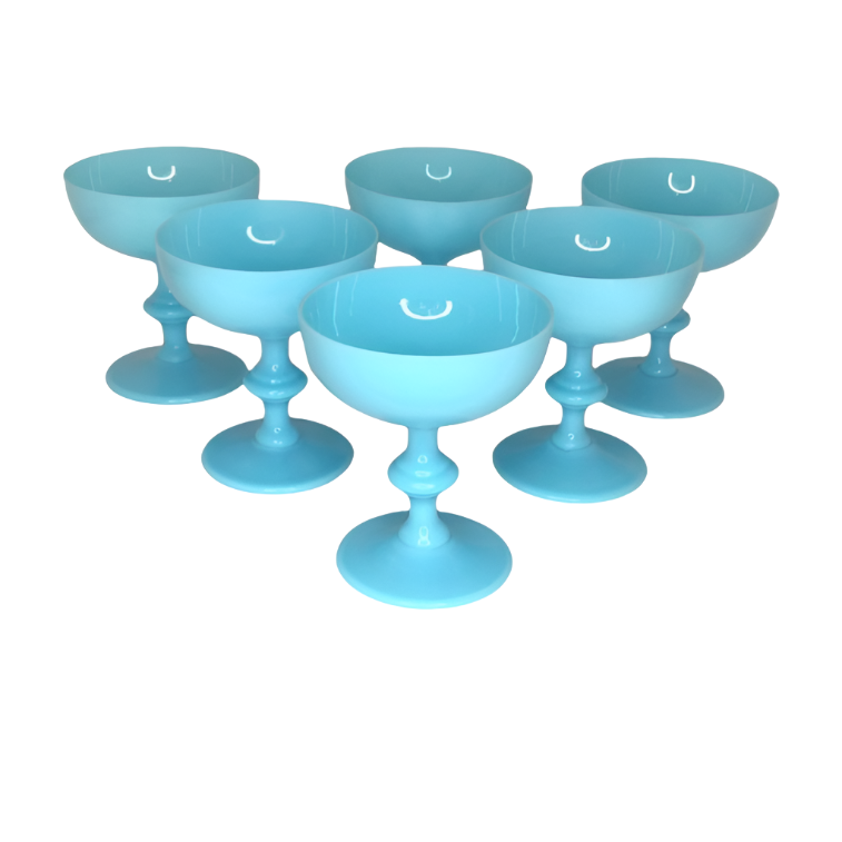 Coupe Glasses French Portieux Vallerysthal  Blue Opaline - Set of 6