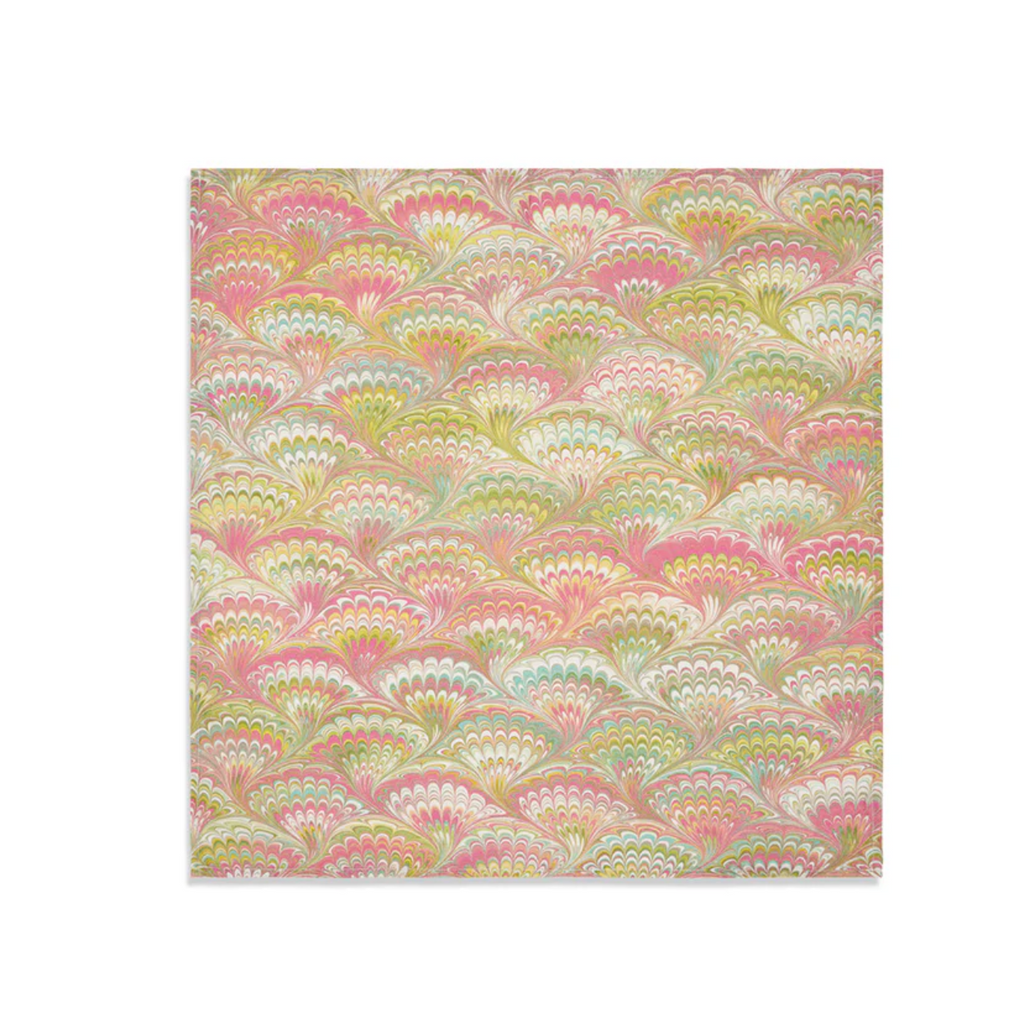 Marble Fan Linen Napkin in Pink, Green & Yellow Linen Napkin by Summerill & Bishop