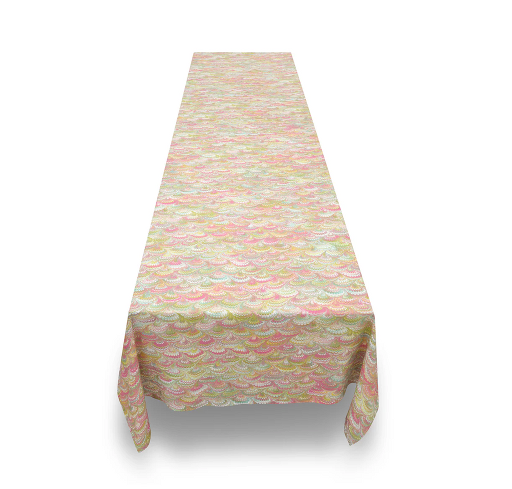 Marble Fan Linen Tablecloth in Pink, Green & Yellow by Summerill & Bishop