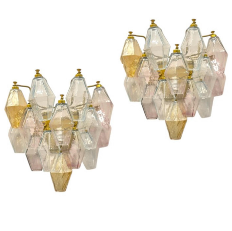Amethyst, Gold, Clear and Blue Polyhedron Sconces