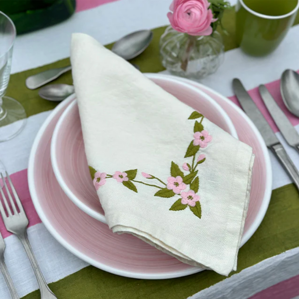 Embroidered Cherry Blossom Linen Napkin by Summerill & Bishop