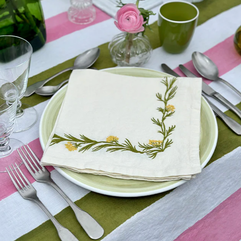 Embroidered Fennel Flower Linen Napkin by Summerill & Bishop