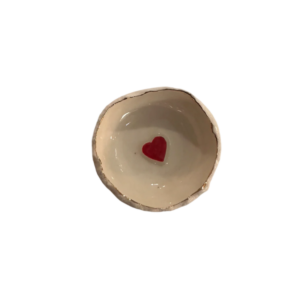 HB Pottery Jagged Hearts and Lip Dishes with Gold Luster