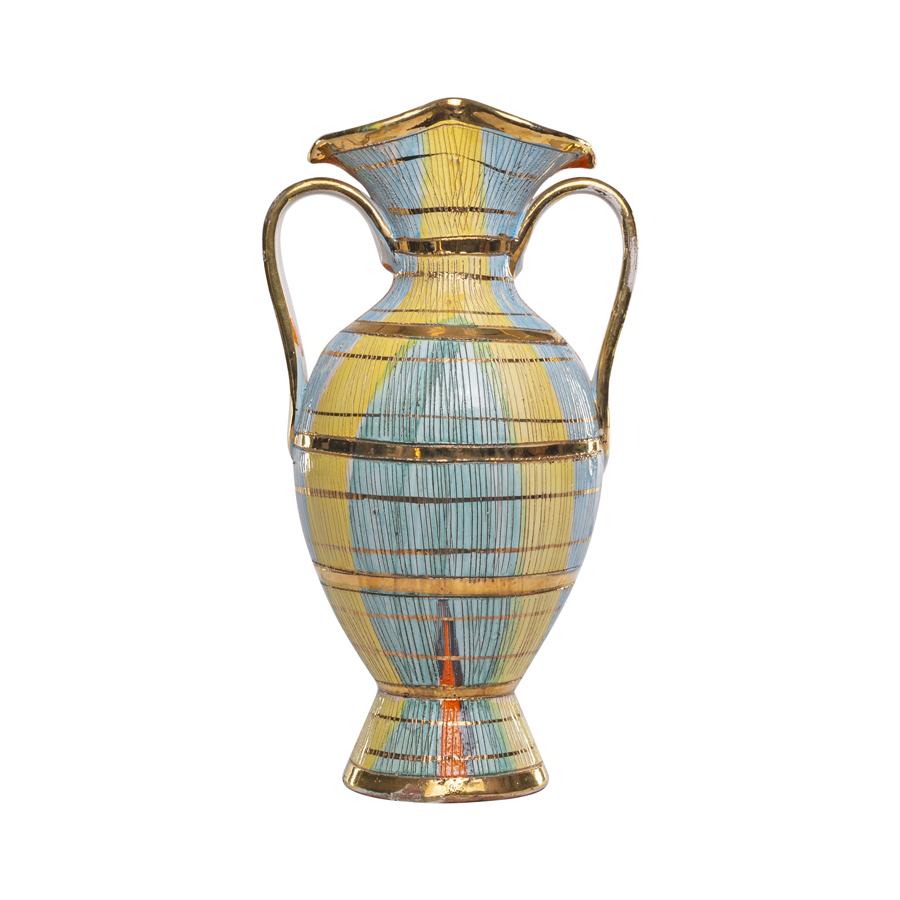 Aldo Londi Bitossi Gold, Yellow and Blue Seta Vase
