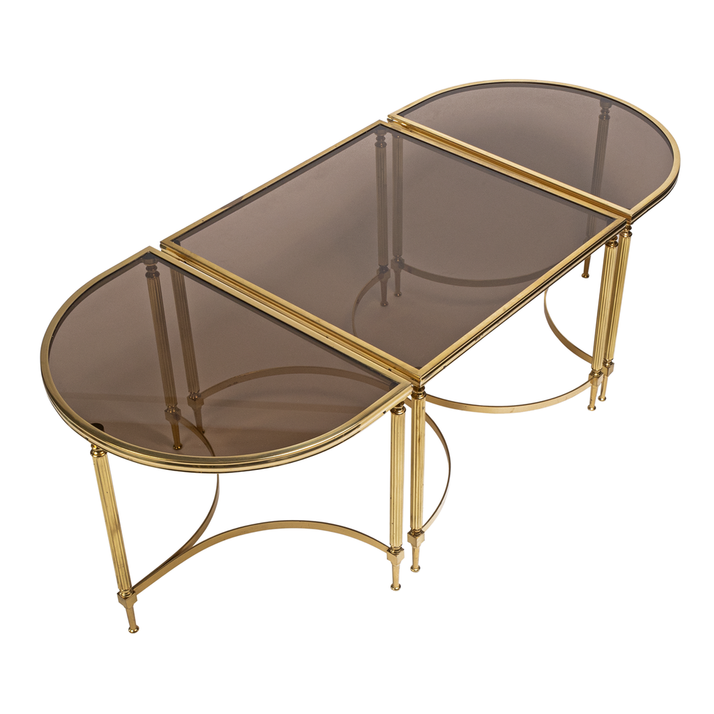 Brass Tables with Smoked Glass - Set of 3