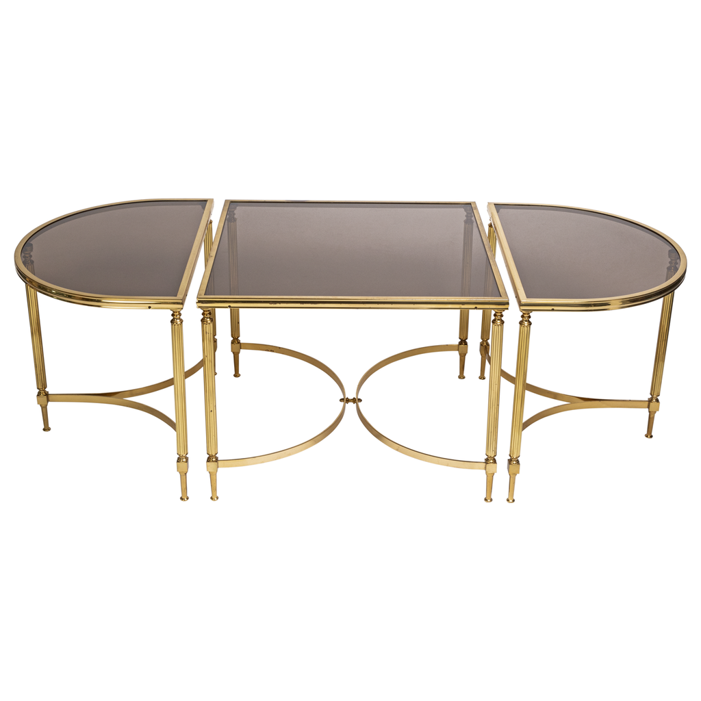 Brass Tables with Smoked Glass - Set of 3