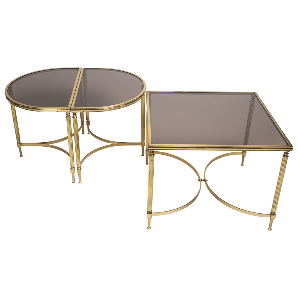 Brass Tables with Smoked Glass - Set of 3