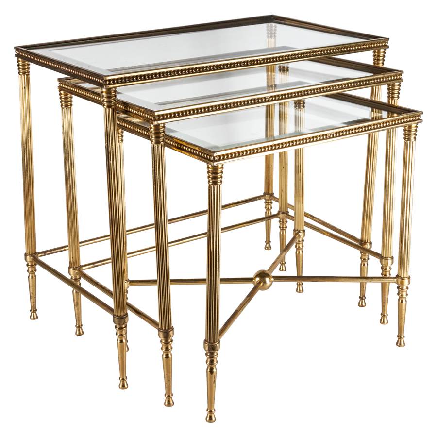 Brass Nesting Tables with Mirrored Glass - Set of 3