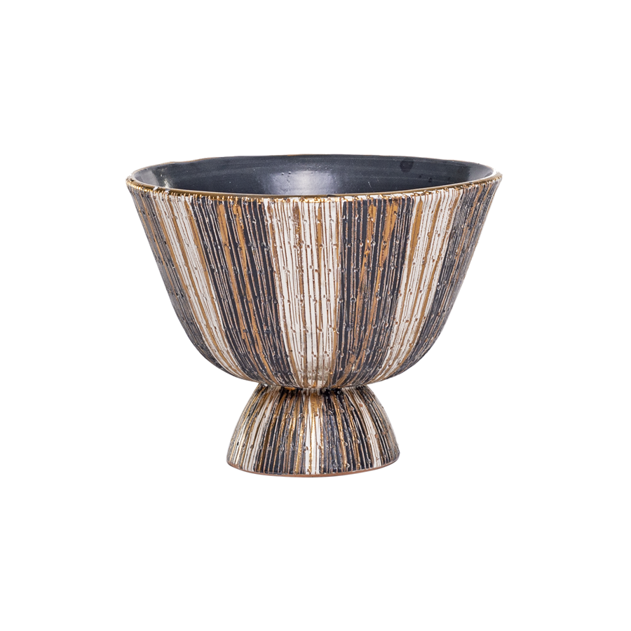 Aldo Londi Bitossi Gold, Black and Cream Seta Cachepot