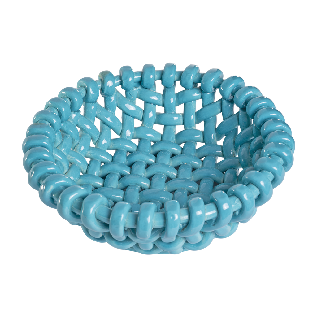 Turquoise Vallauris Ceramic Basket Designed by Jerome Massier