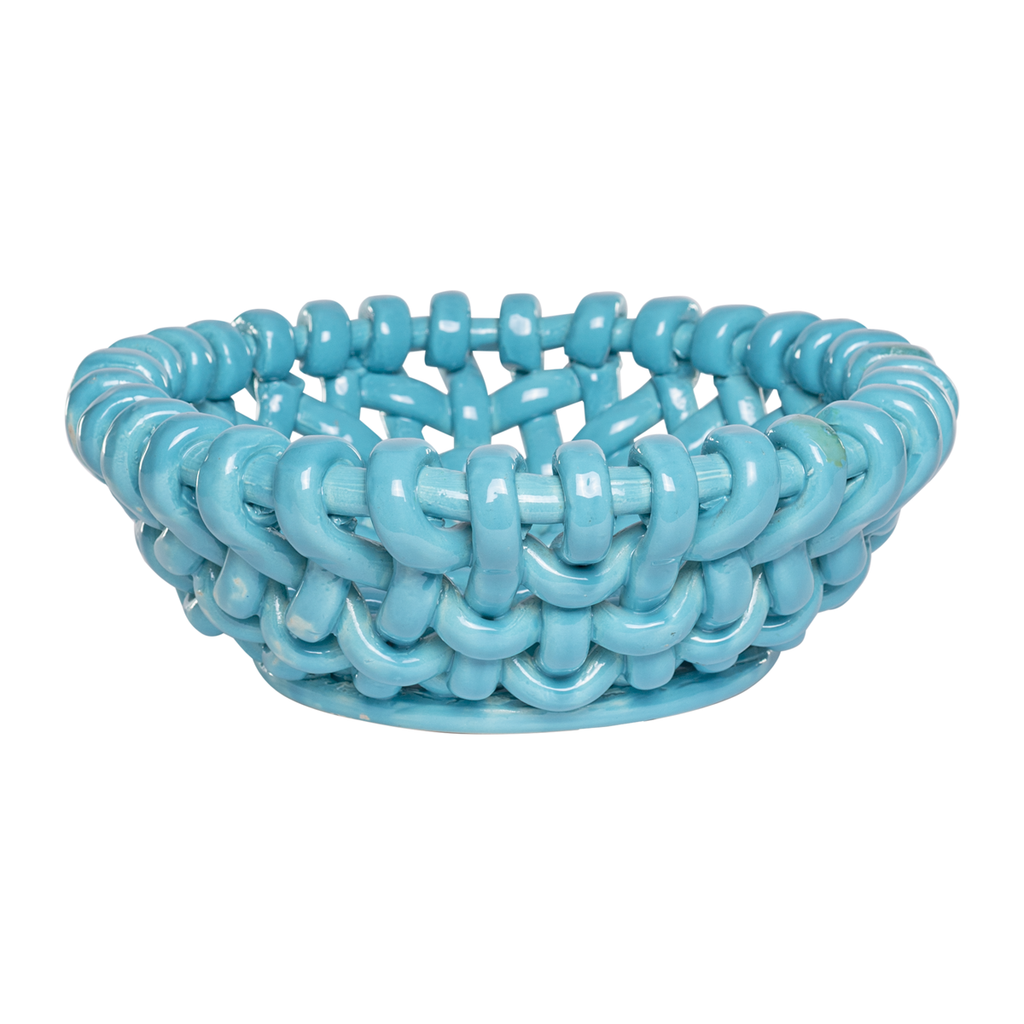 Turquoise Vallauris Ceramic Basket Designed by Jerome Massier