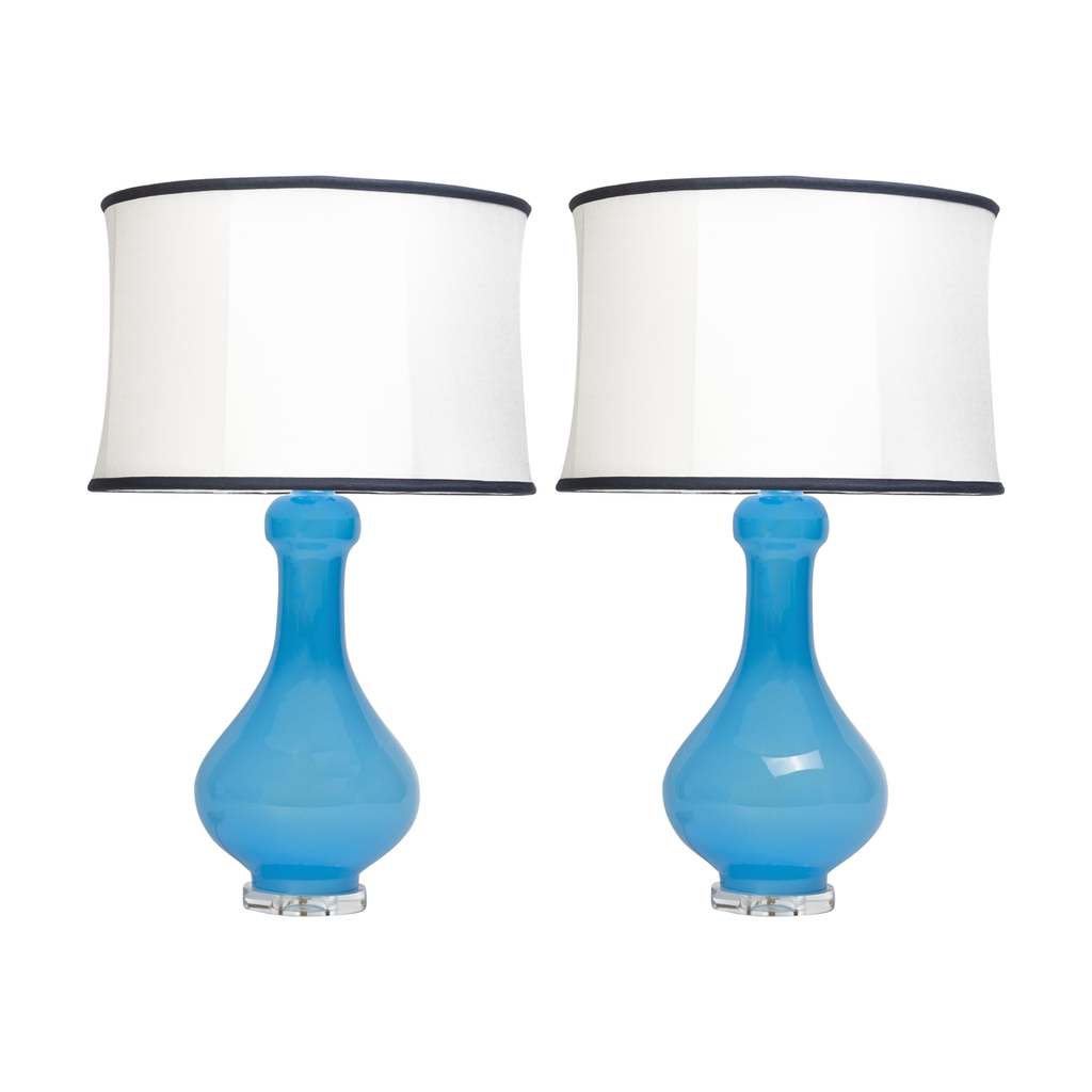 Pair of Vintage Blue Italian Opaline Lamps