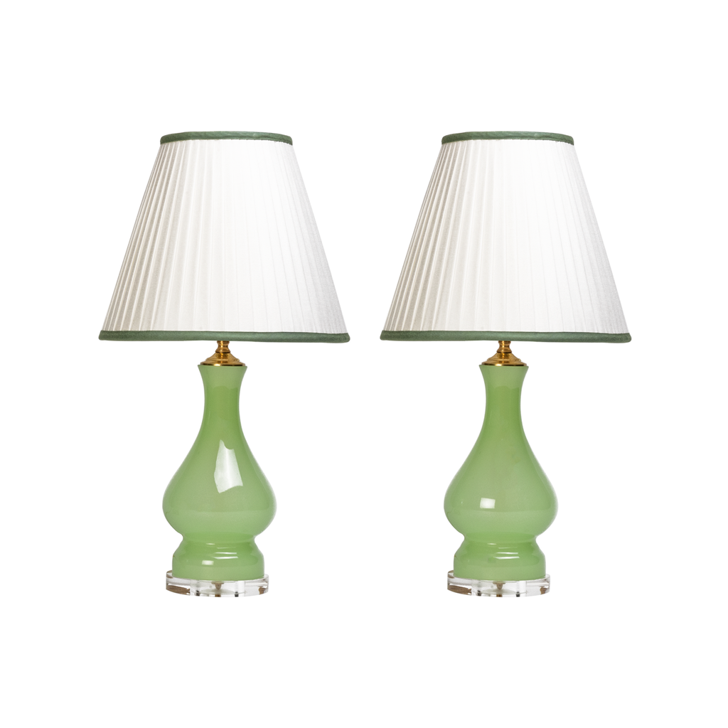 Pair of Vintage Green Italian Opaline Lamps