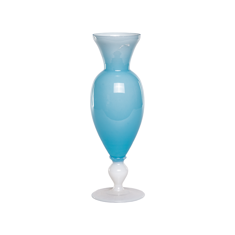 Large Opaline Bud Vase with White Pedestal