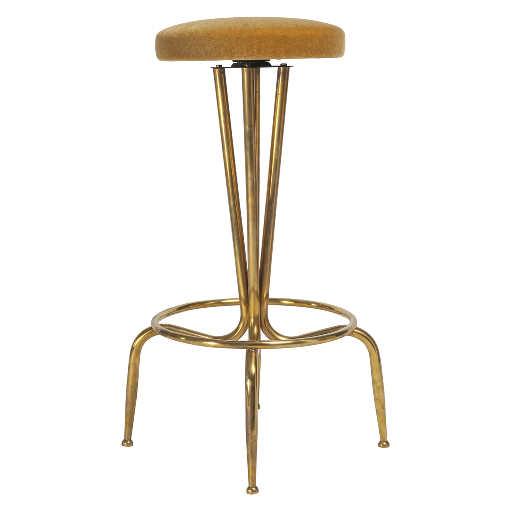 Gold Mohair Velvet Italian Brass Bar Stools - set of 2