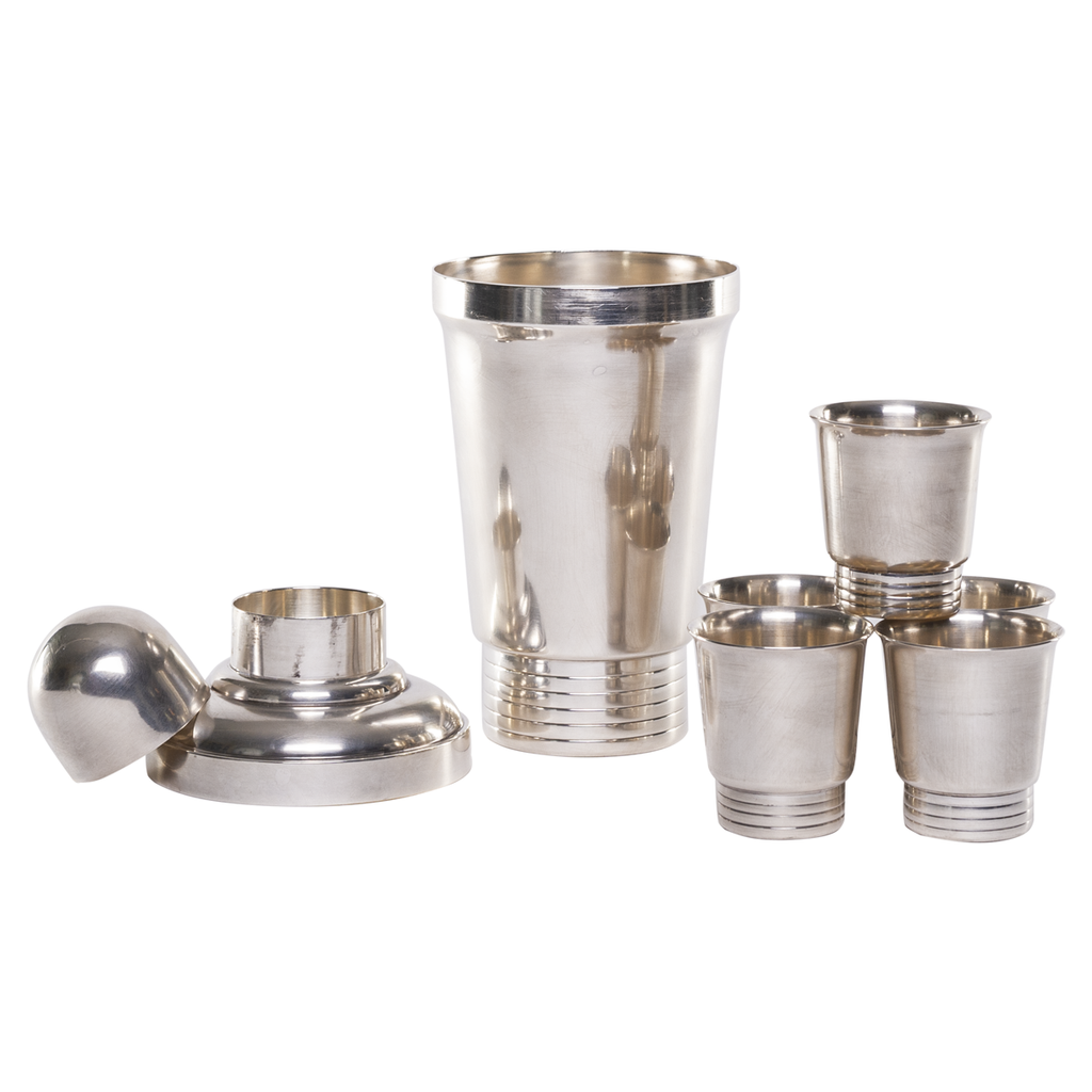 Art Deco Silver Plated Cocktail Shaker and Shots