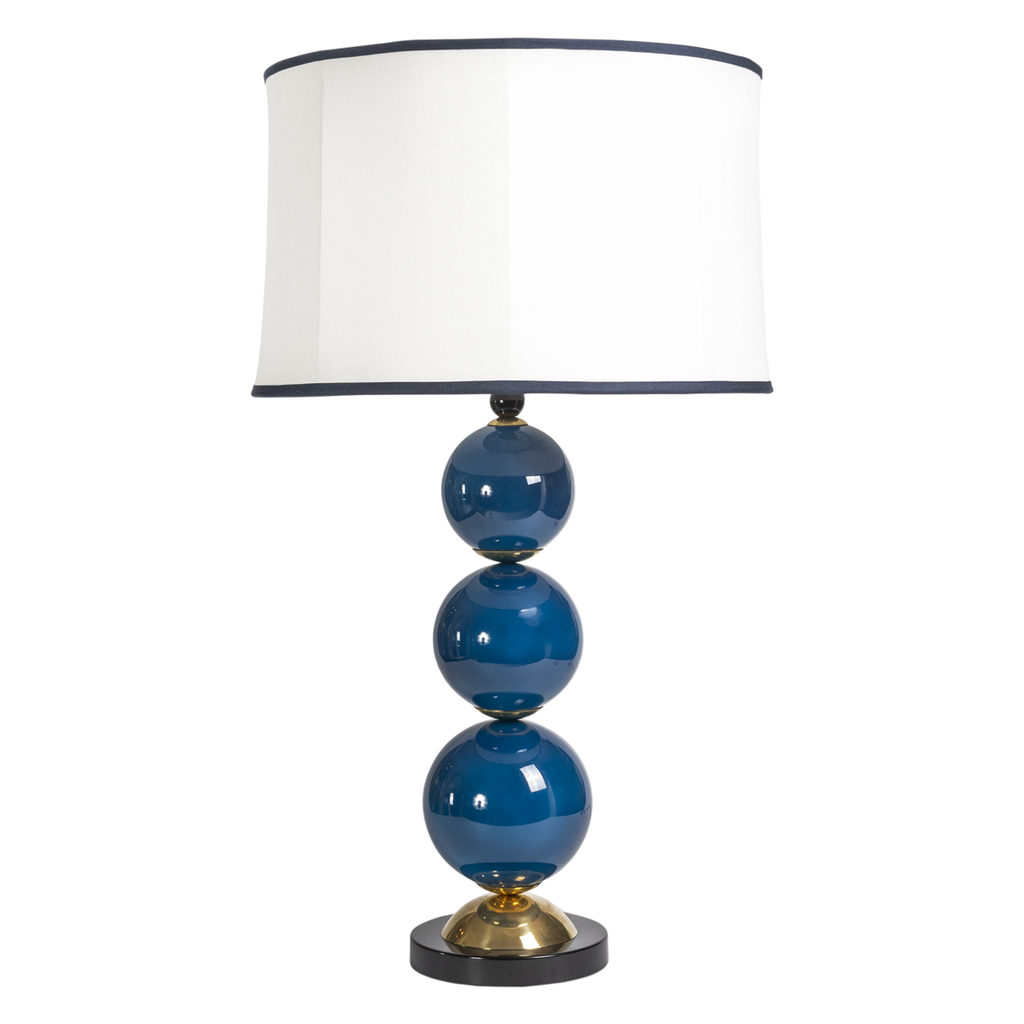 Pair of Opaque Blue Murano Glass and Brass Ball Lamps