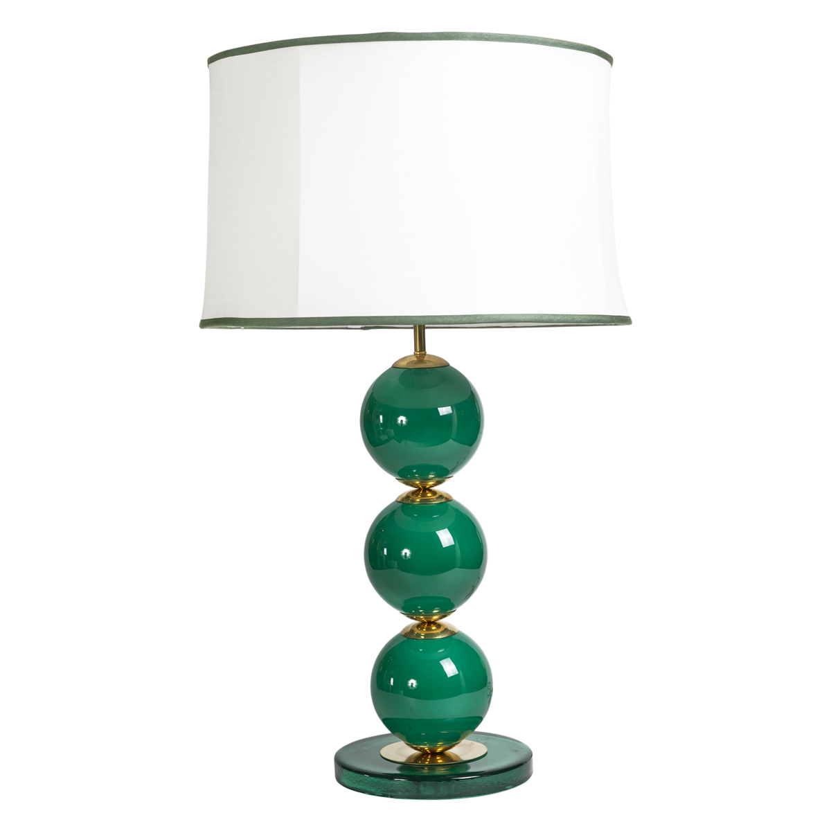 Opaque Candy Green Murano Glass and Brass Ball Lamp Pair