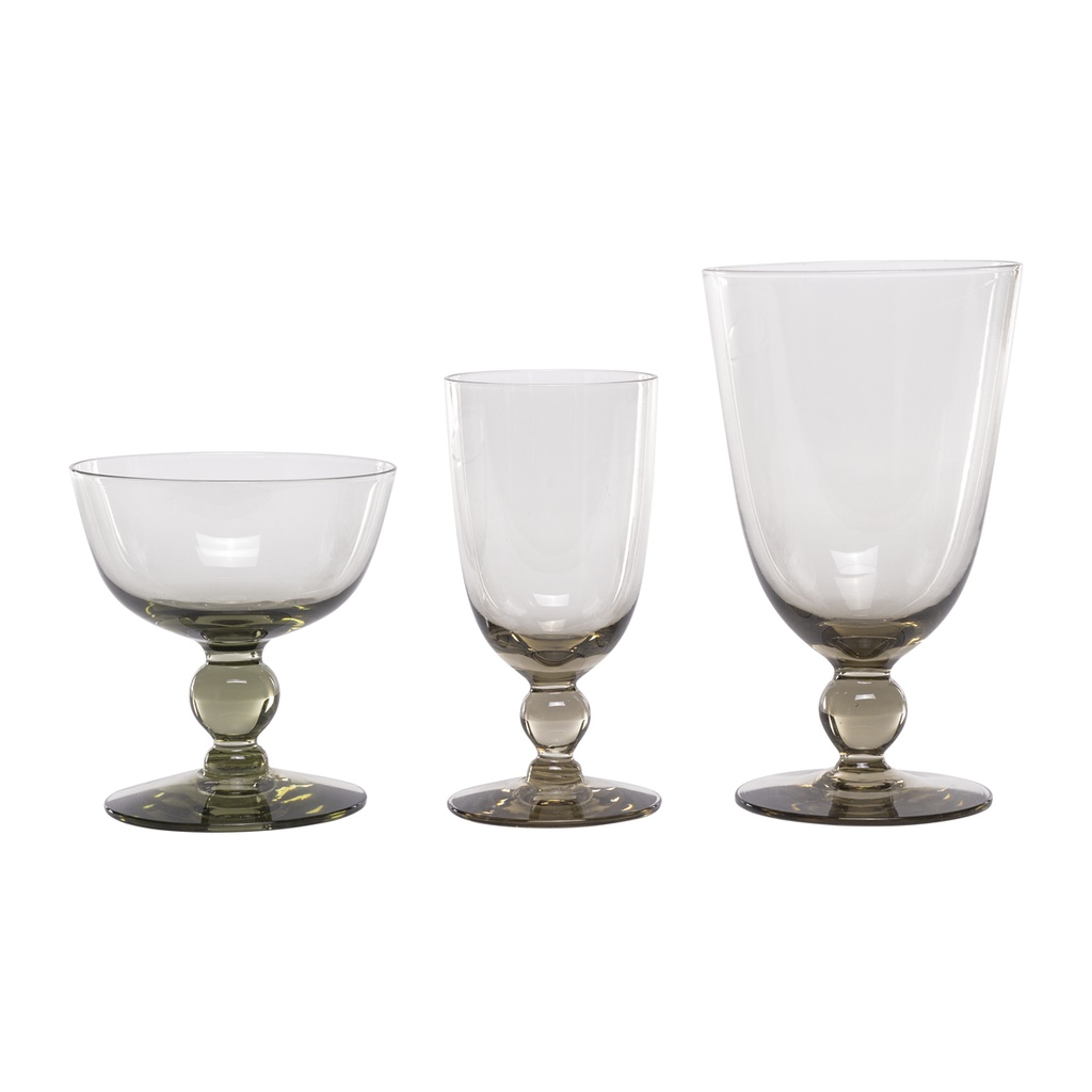 Vintage Smoked Green Water Goblets - Set of 10