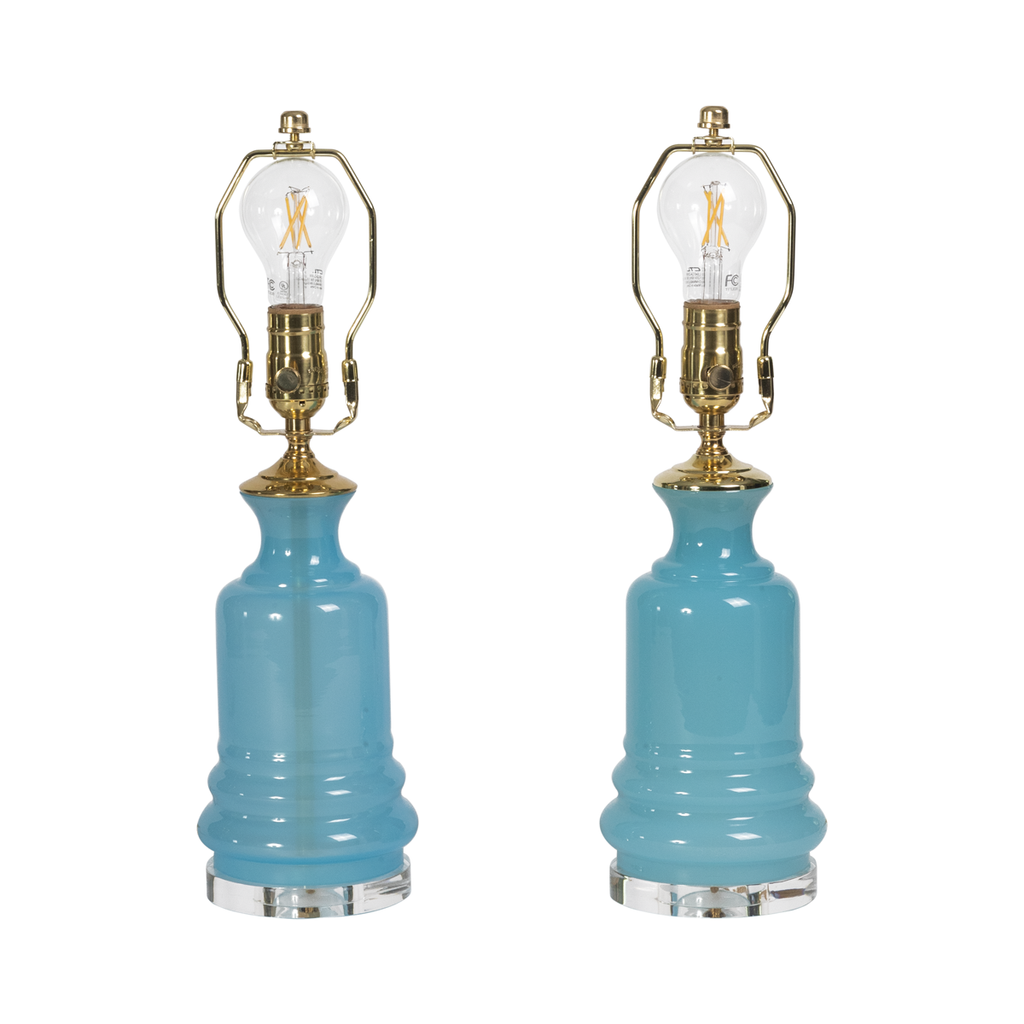 Pair of Vintage Blue Italian Opaline Lamps