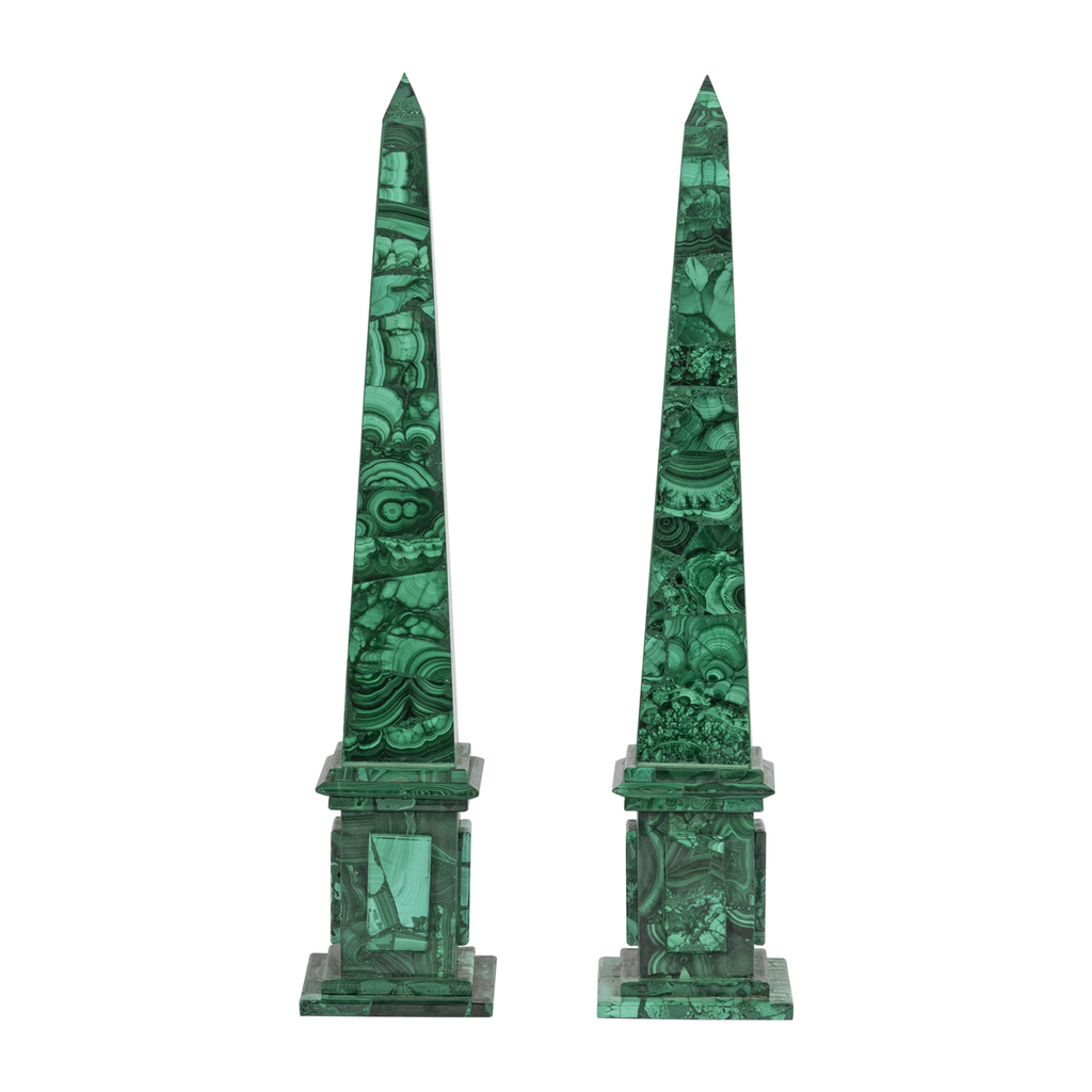 Single Malachite Obelisks with Stepped Base