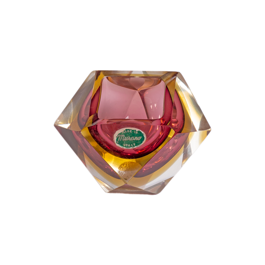 Faceted Glass Dish in Pink, Amber and Clear