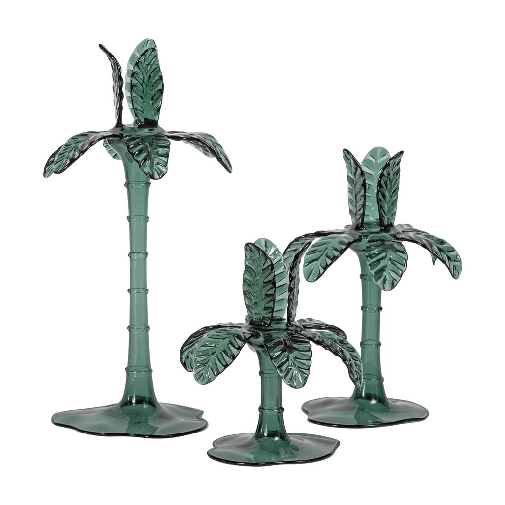 Set of Las Palmas Glass Palm Candlesticks - by Vito Nesta