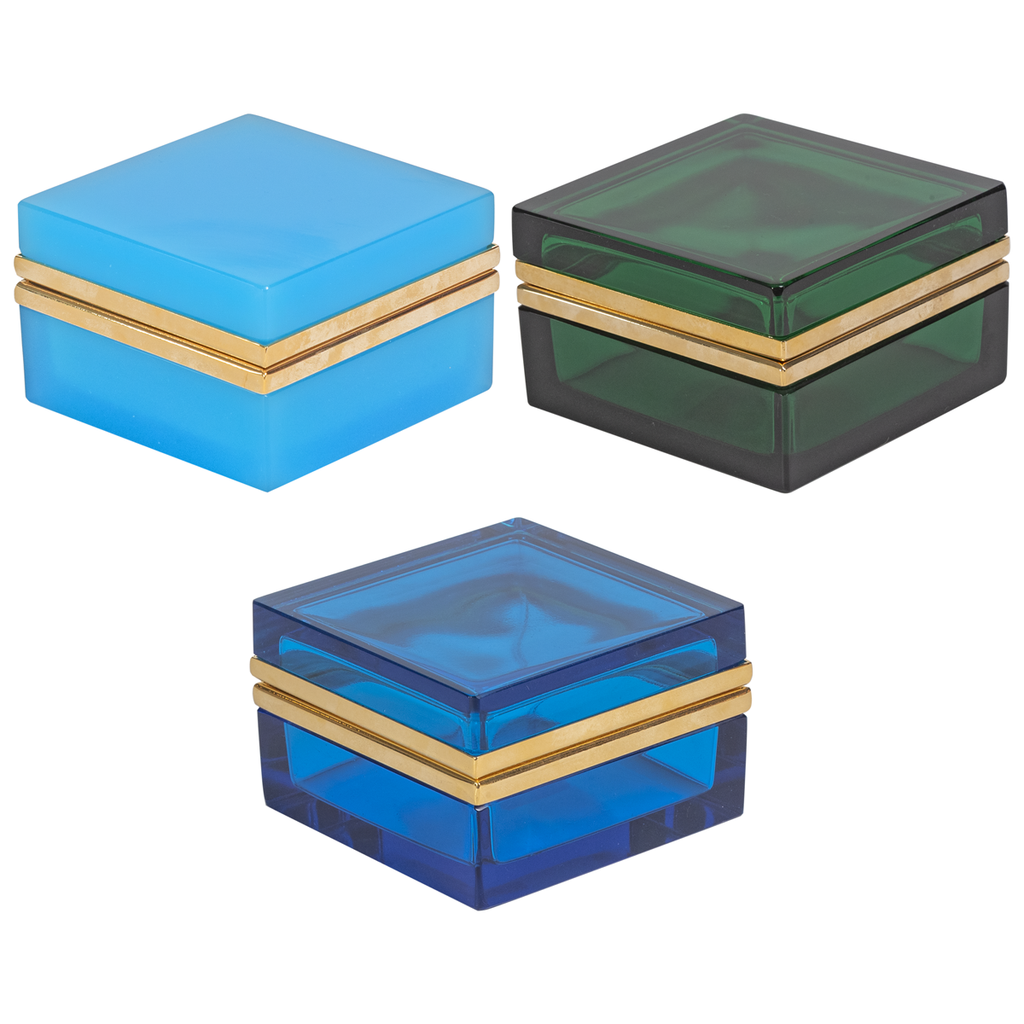 Italian Murano Green Square Box with Brass Detailing