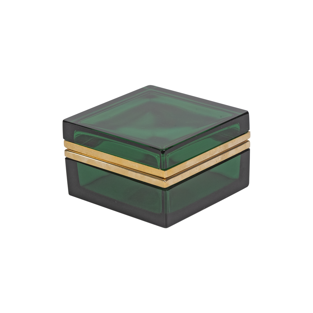 Italian Murano Green Square Box with Brass Detailing
