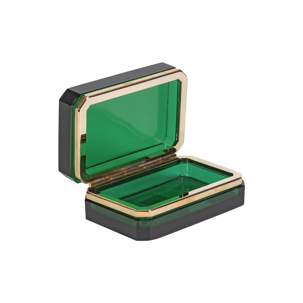 Emerald Green Italian Opaline Cut Corners Box with Brass Detail