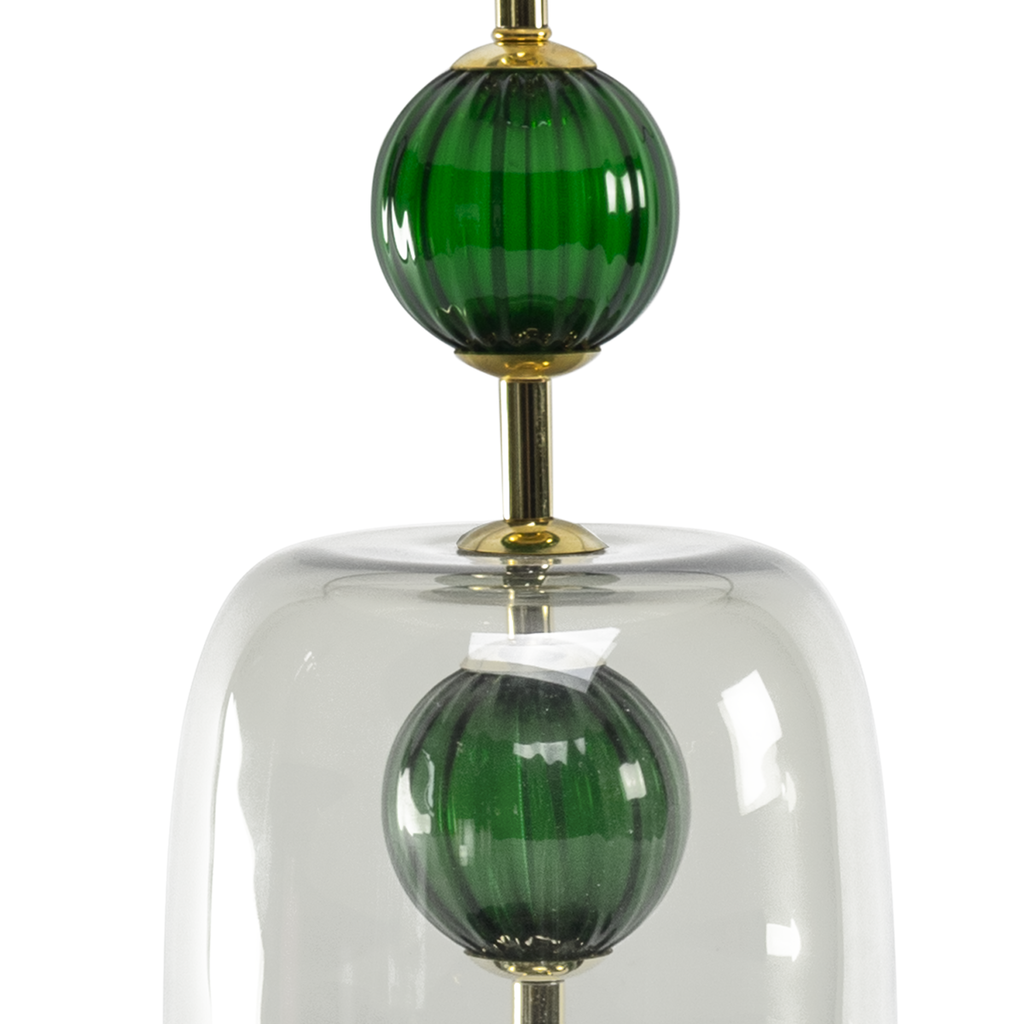 Murano Green Glass and Frosted Dome Lamps - Set of 2