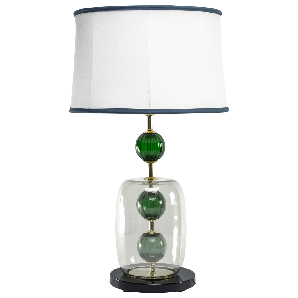 Murano Green Glass and Frosted Dome Lamps - Set of 2
