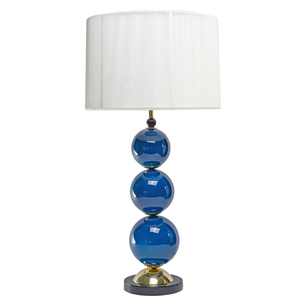 Pair of Opaque Blue Murano Glass and Brass Ball Lamps