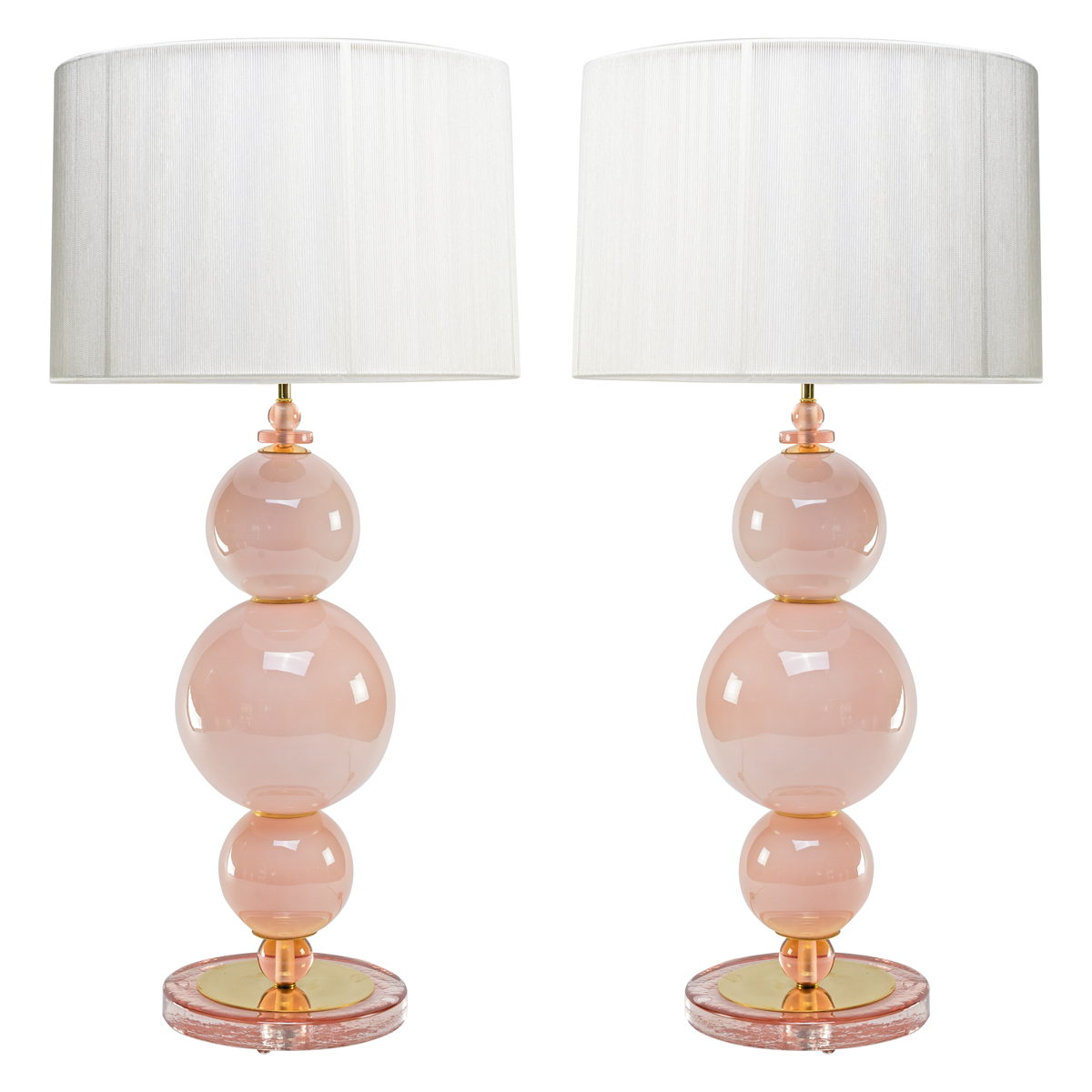 Opaque Blush Pink Murano Ball and Glass Bead Lamps