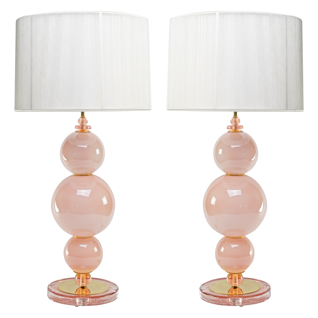 Opaque Blush Pink Murano Ball and Glass Bead Lamps