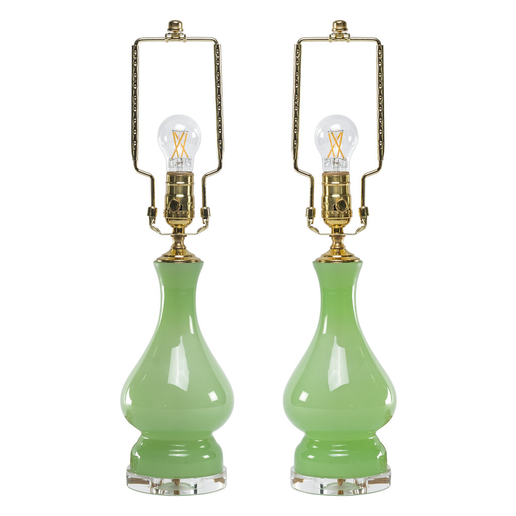 Pair of Vintage Green Italian Opaline Lamps