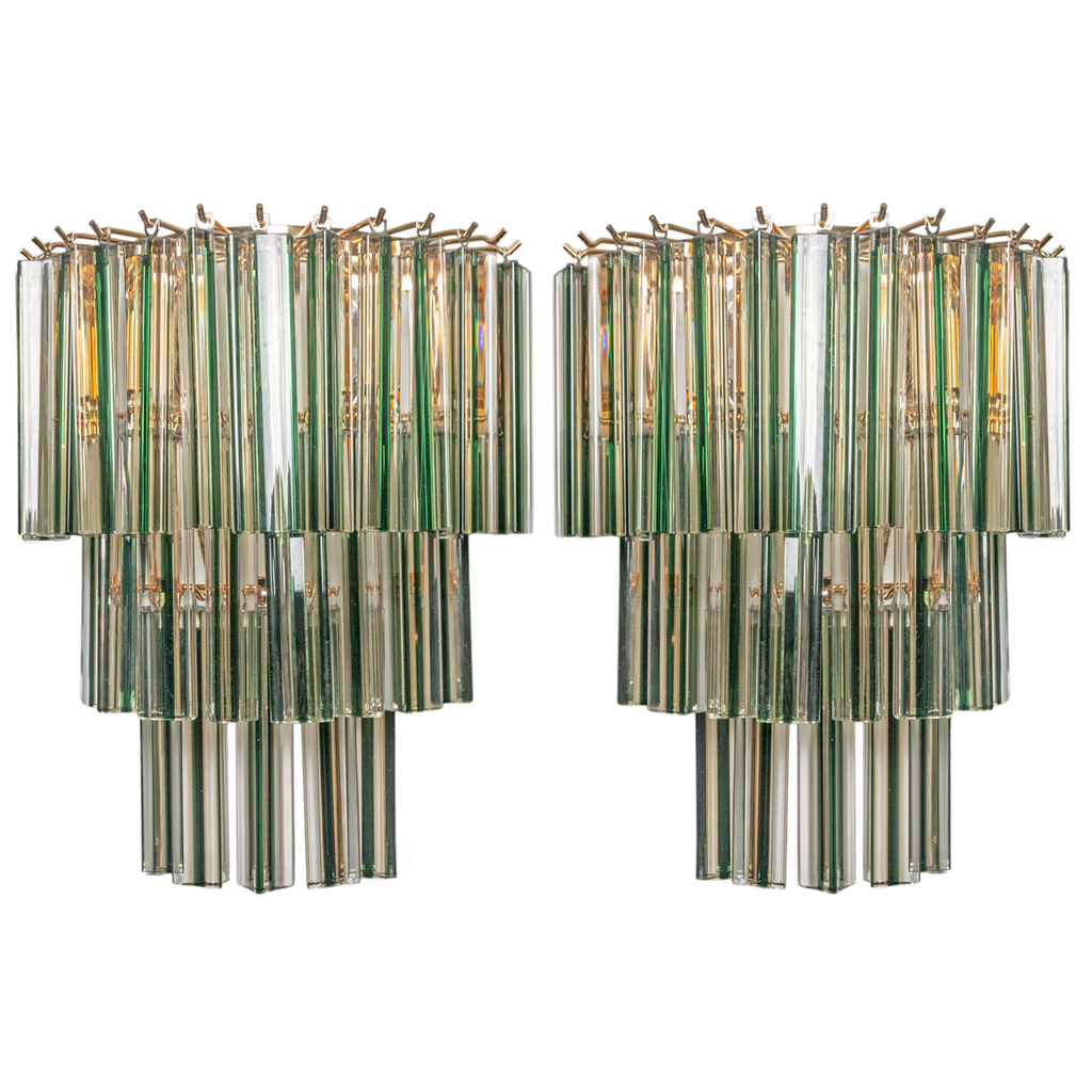 1960s Venini Green and Amber Sconces