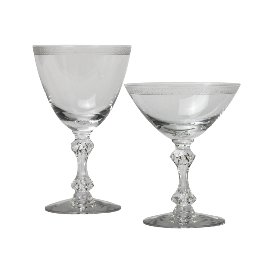 Etched Glass Coupes  - Set of 8