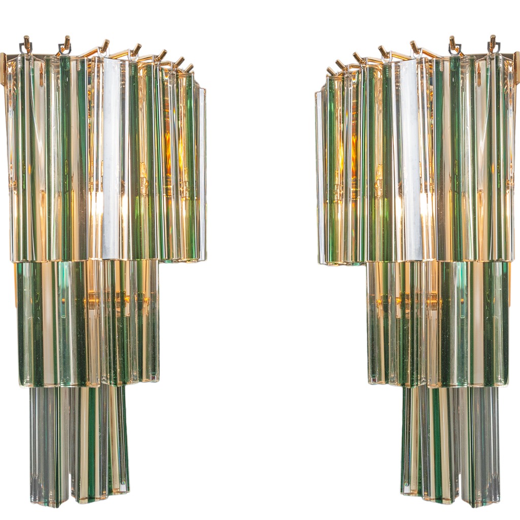 1960s Venini Green and Amber Sconces