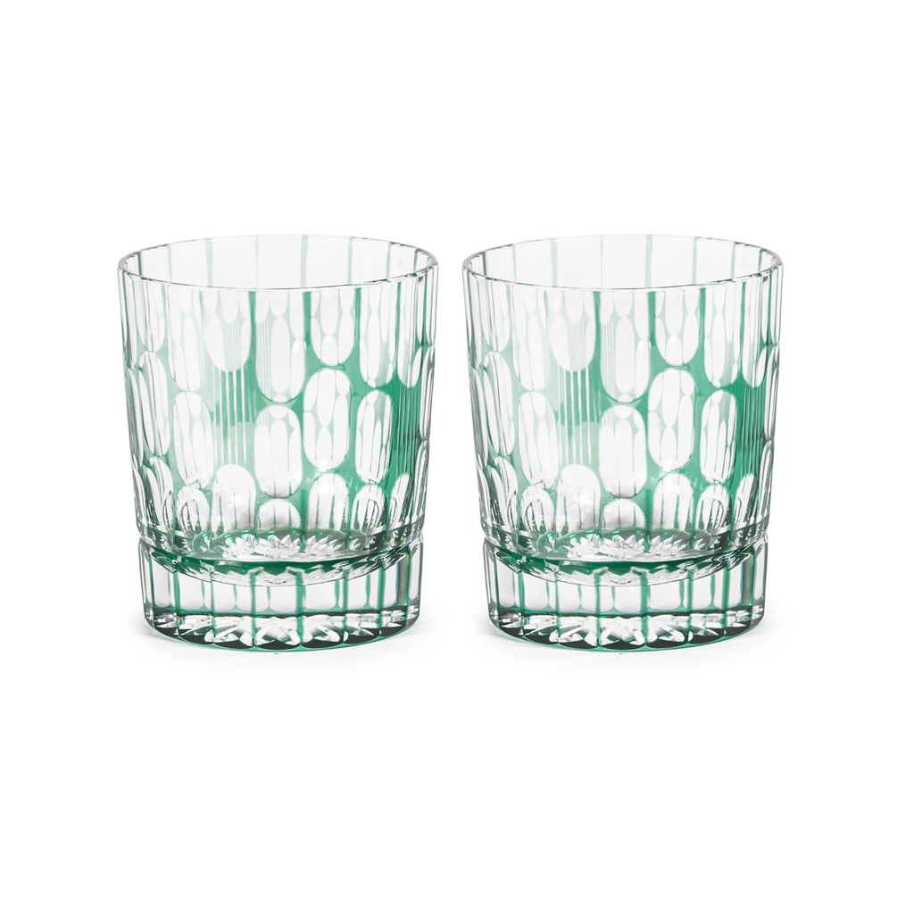 Japanese Cut Crystal Whiskey Glasses - Set of 2