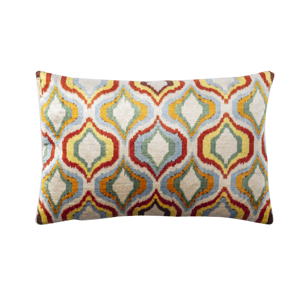 Vintage Silk Velvet Ikat Pillow - Medium Rectangle