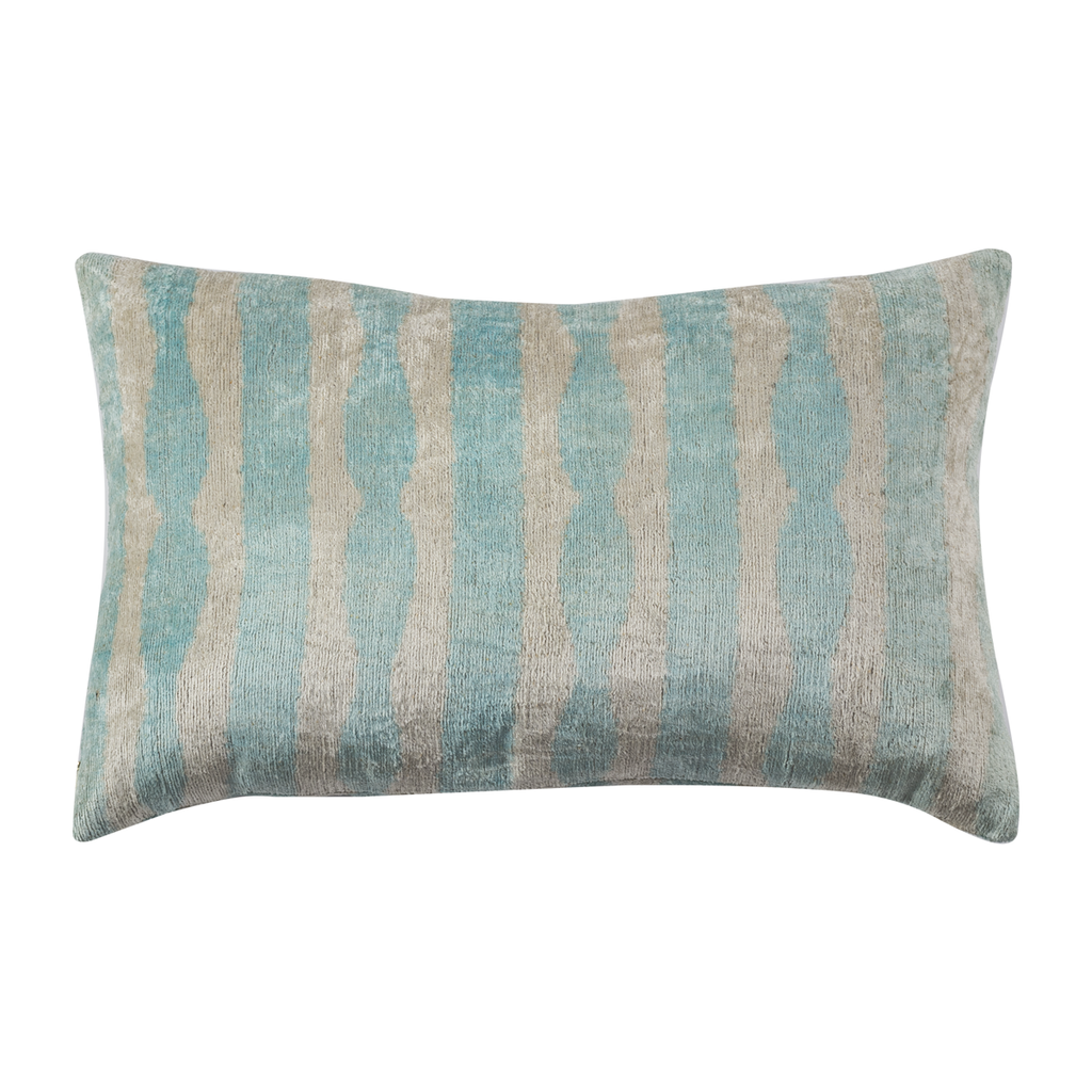 Vintage Silk Velvet Pillow - Large Rectangle Soft Turquoise Wave