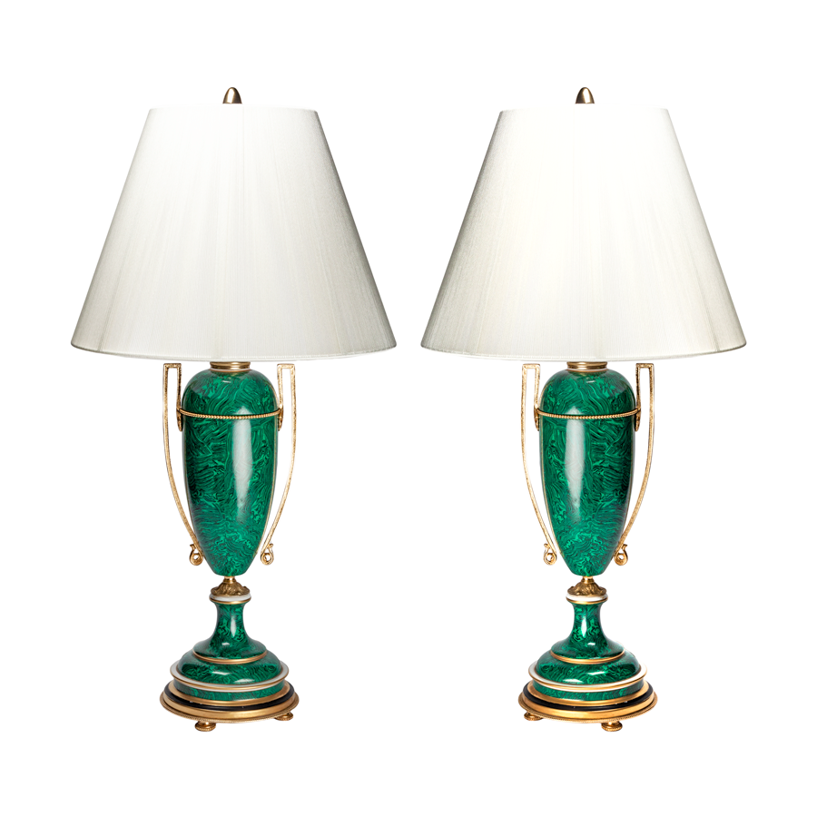 Frederick Cooper Faux Malachite Porcelain Lamps