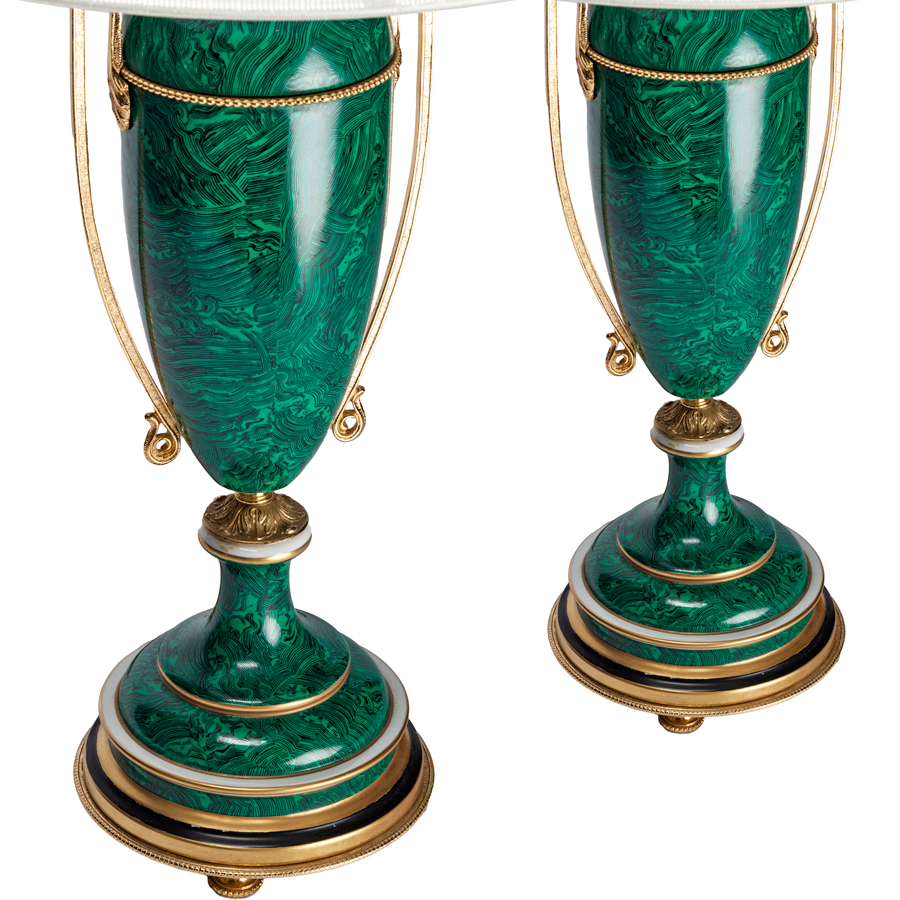 Frederick Cooper Faux Malachite Porcelain Lamps